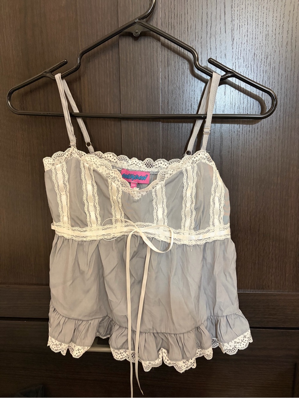 Edikted Lace-Trim Grey Camisole Tank Top NWT